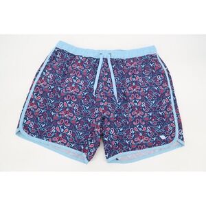 Burlebo Swim Trunks Mens 2XL Navy Blue Paisley Fishing Print Stretch Shorts XXL